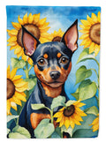 Miniature Pinscher in Sunflowers House Flag 28x40 Porch Sleeve Pole Decorative Outside Yard Banner Artwork Wall Hanging, Polyester