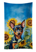 Miniature Pinscher in Sunflowers Kitchen Towel Velour Plush Front and Cotton Loop Back Machine Washable