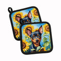 Miniature Pinscher in Sunflowers Pot Holder Set of 2 Heat Resistant Quilted Hot Pads 7.5 x 7.5 Inch, Insulated Kitchen Trivets for Cooking & Baking