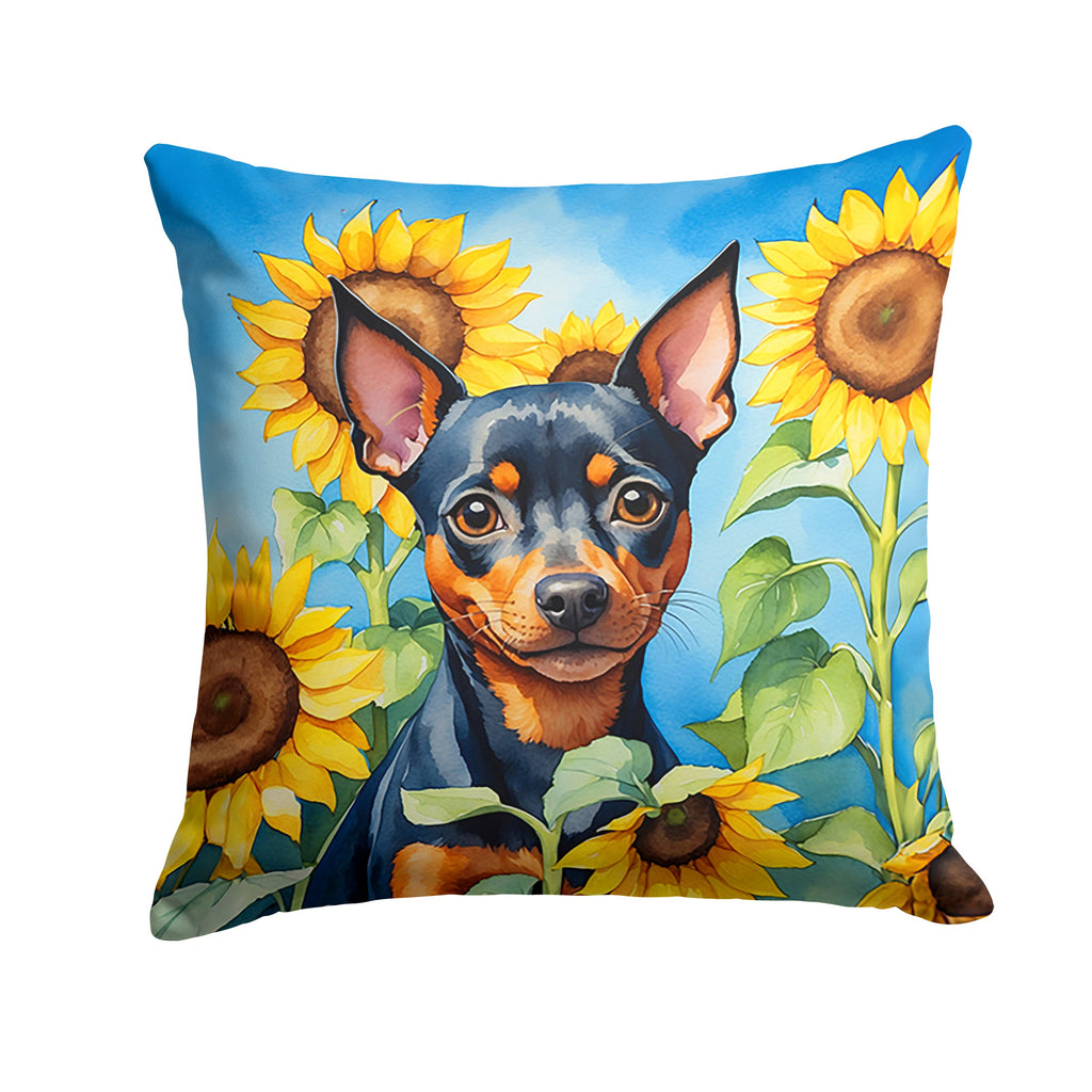 Miniature Pinscher in Sunflowers Decorative Throw Pillow 18x18 Indoor Outdoor Accent Cushion, Fabric Cover with Insert for Sofa, Bed, Porch & Living Room