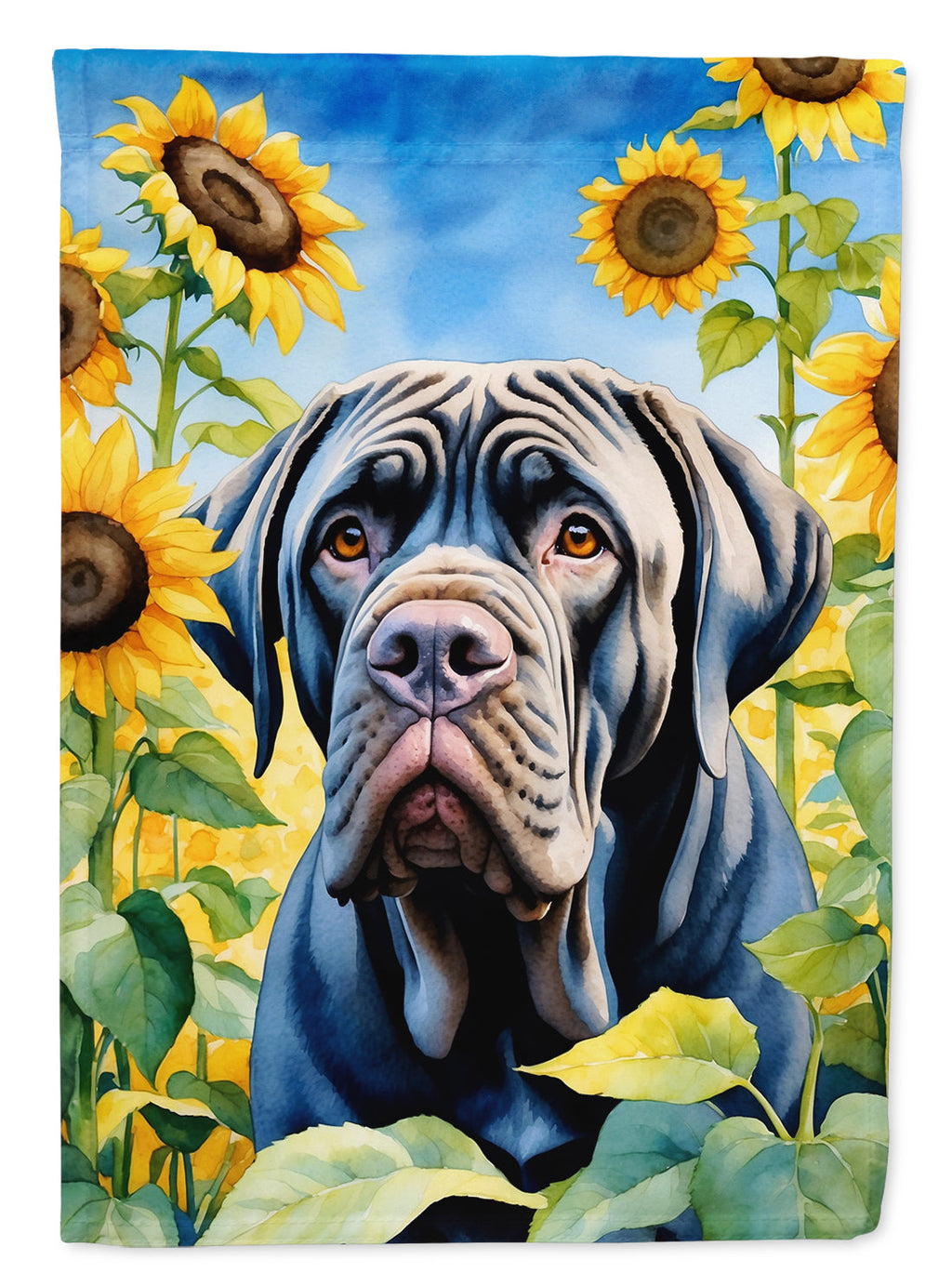 Neapolitan Mastiff in Sunflowers House Flag 28x40 Porch Sleeve Pole Decorative Outside Yard Banner Artwork Wall Hanging, Polyester