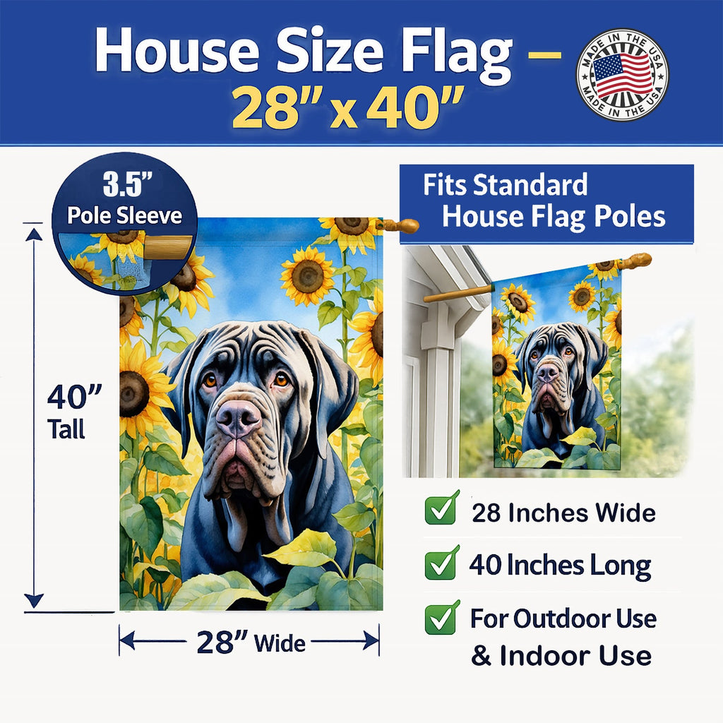 Neapolitan Mastiff in Sunflowers House Flag 28x40 Porch Sleeve Pole Decorative Outside Yard Banner Artwork Wall Hanging, Polyester