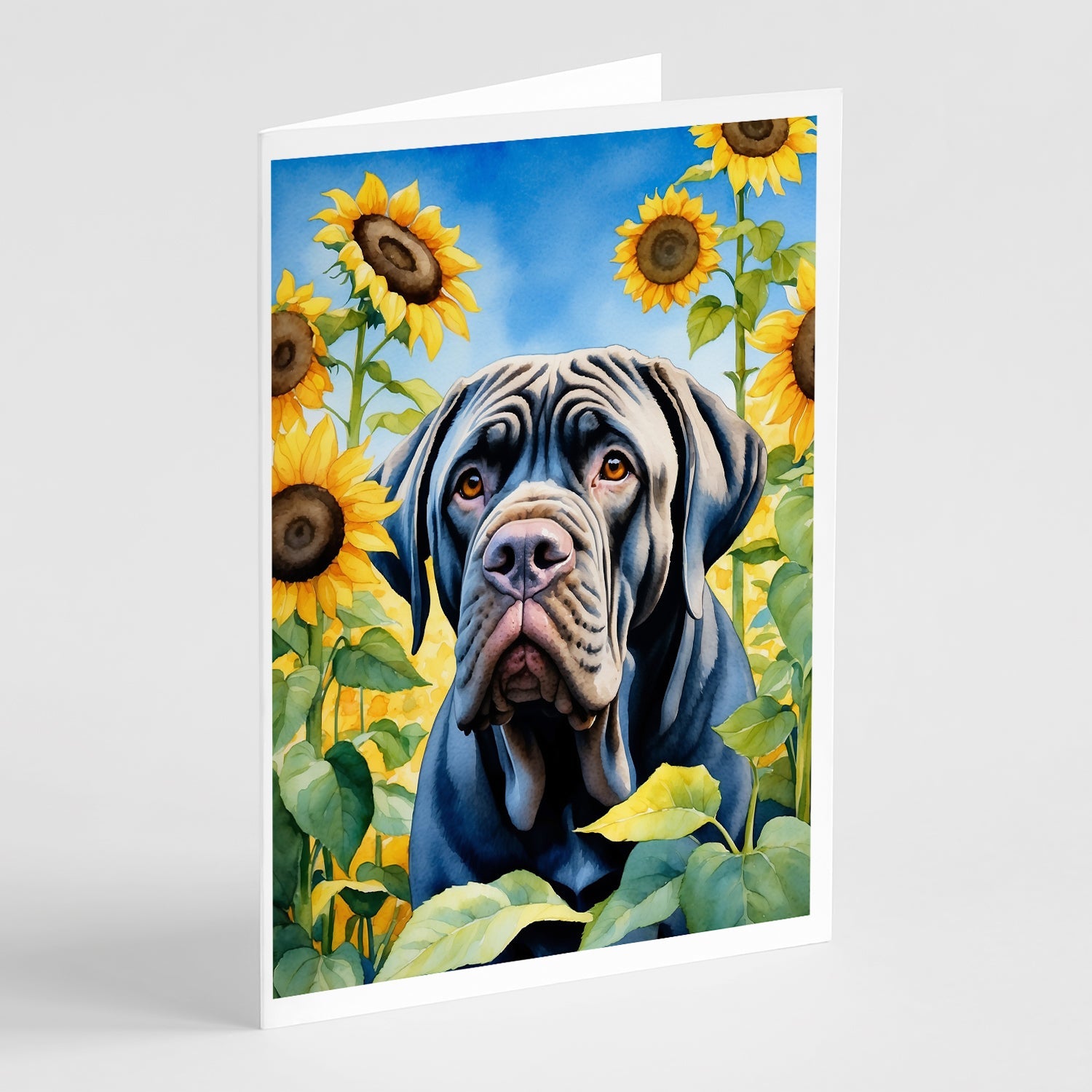 Neapolitan Mastiff in Sunflowers Greeting Cards Pack of 8 Blank Cards with Envelopes Whimsical A7 Size 5x7