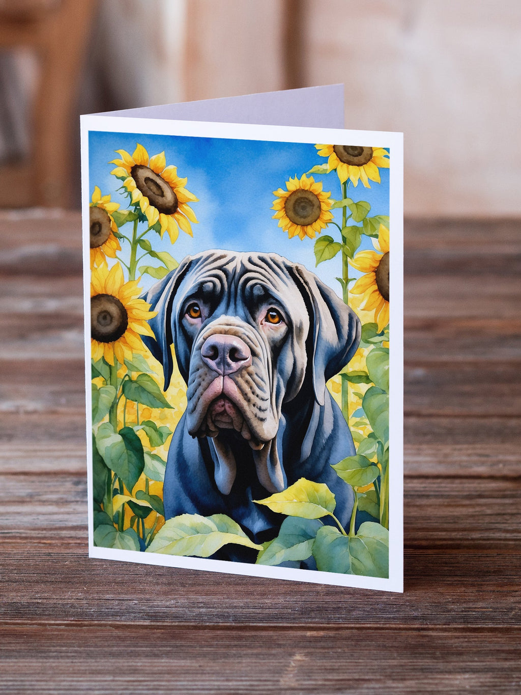 Neapolitan Mastiff in Sunflowers Greeting Cards Pack of 8 Blank Cards with Envelopes Whimsical A7 Size 5x7