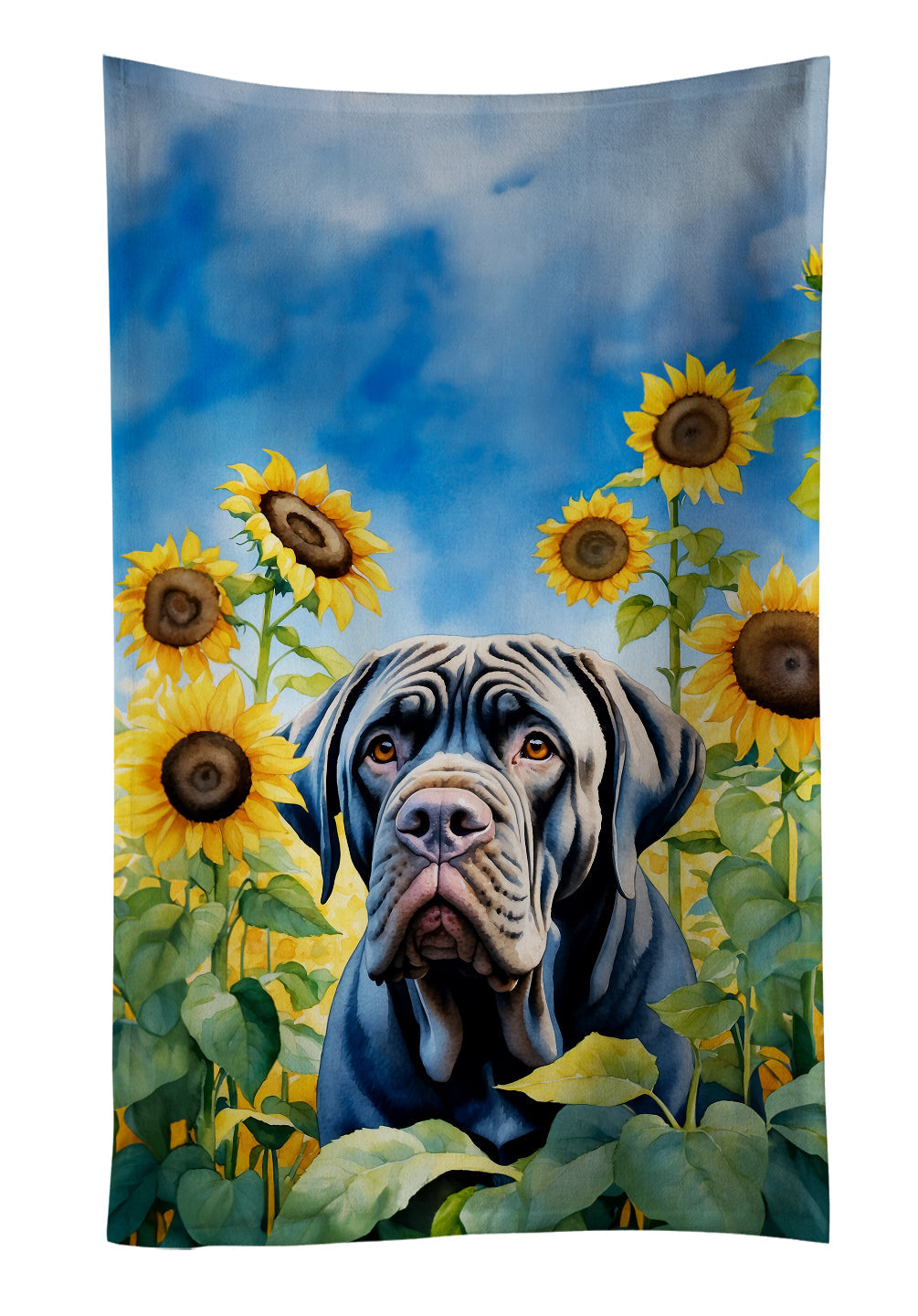 Neapolitan Mastiff in Sunflowers Kitchen Towel Velour Plush Front and Cotton Loop Back Machine Washable