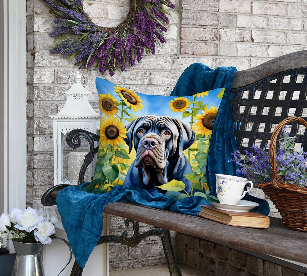Neapolitan Mastiff in Sunflowers Decorative Throw Pillow 18x18 Indoor Outdoor Accent Cushion, Fabric Cover with Insert for Sofa, Bed, Porch & Living Room