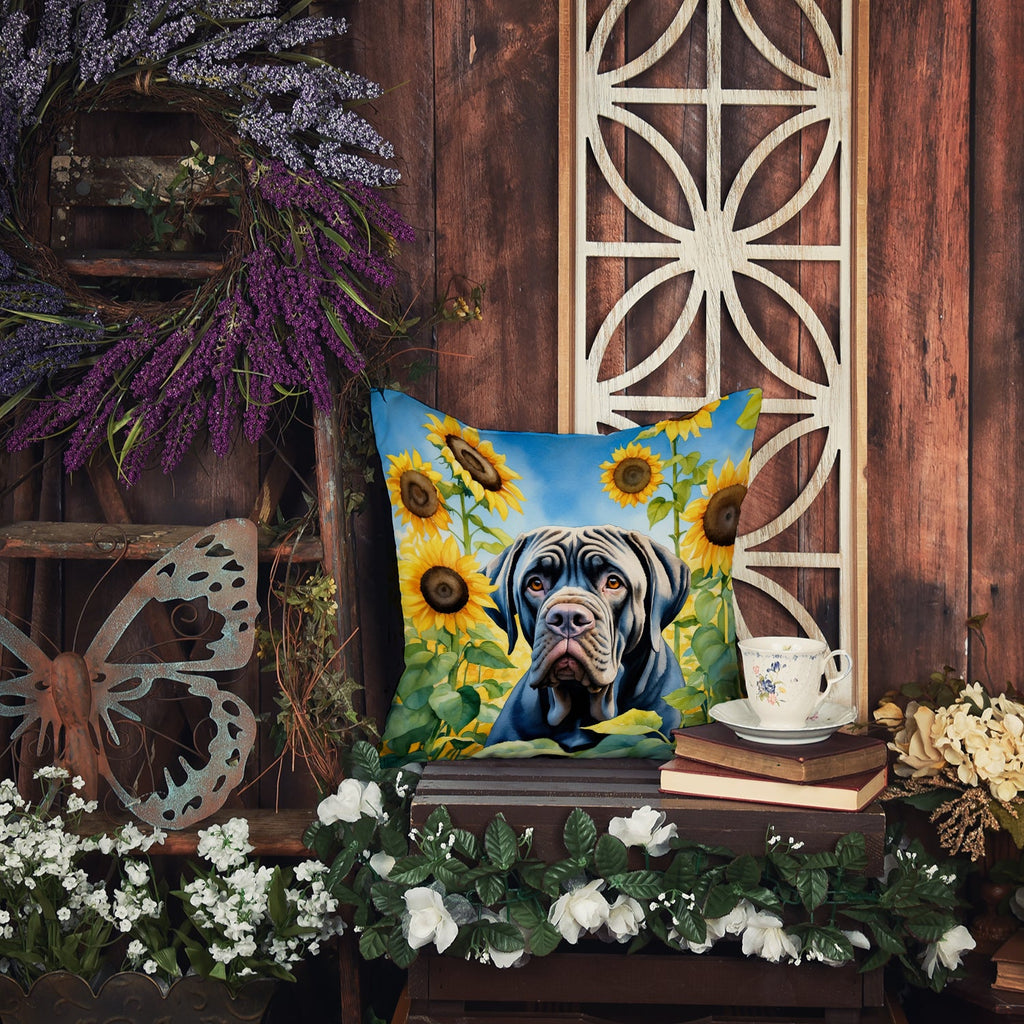Neapolitan Mastiff in Sunflowers Decorative Throw Pillow 18x18 Indoor Outdoor Accent Cushion, Fabric Cover with Insert for Sofa, Bed, Porch & Living Room