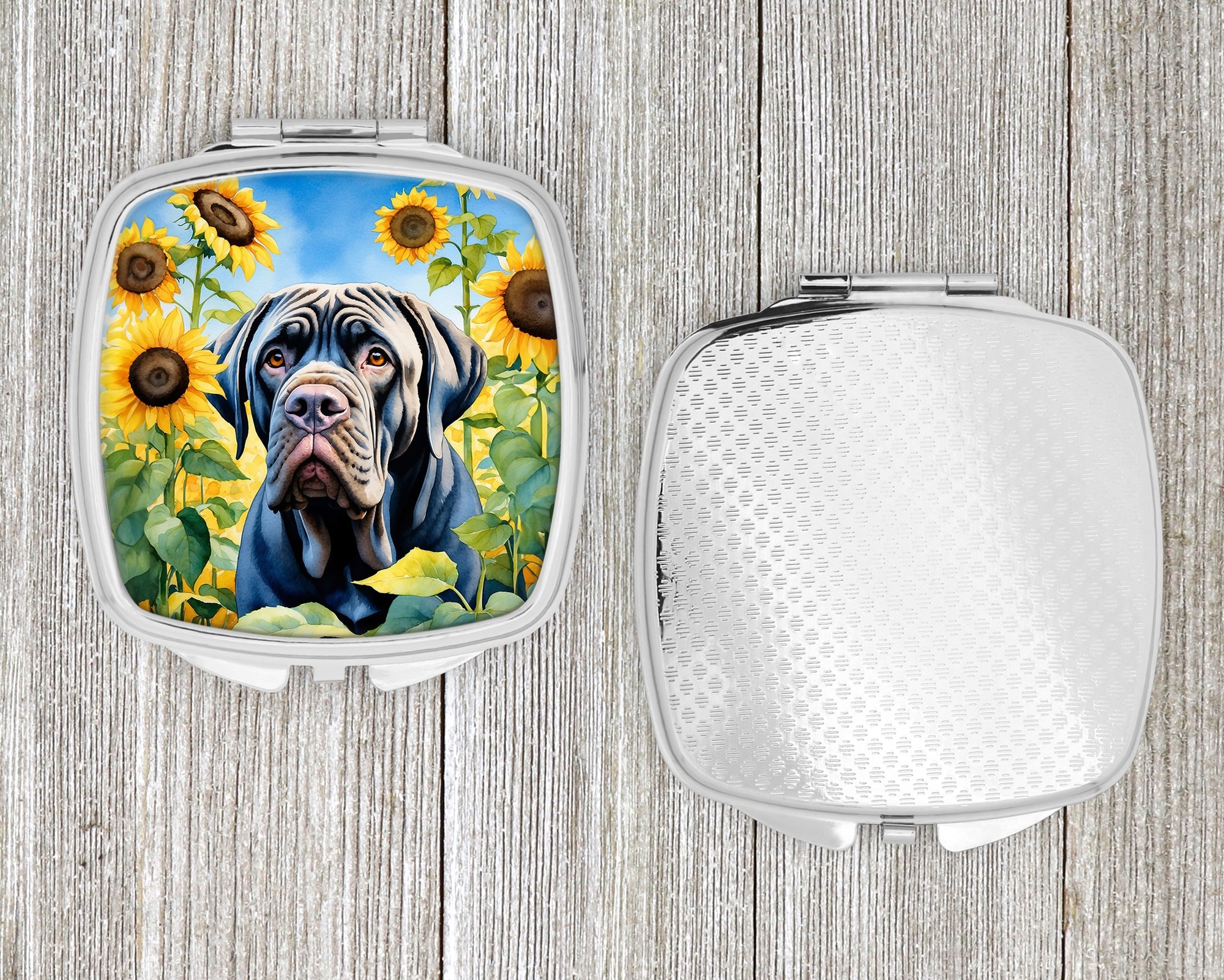 Neapolitan Mastiff in Sunflowers Compact Mirror Decorative Travel Makeup Mirror for Women Girls Gifts Pocket Makeup Mirror Folding Handheld