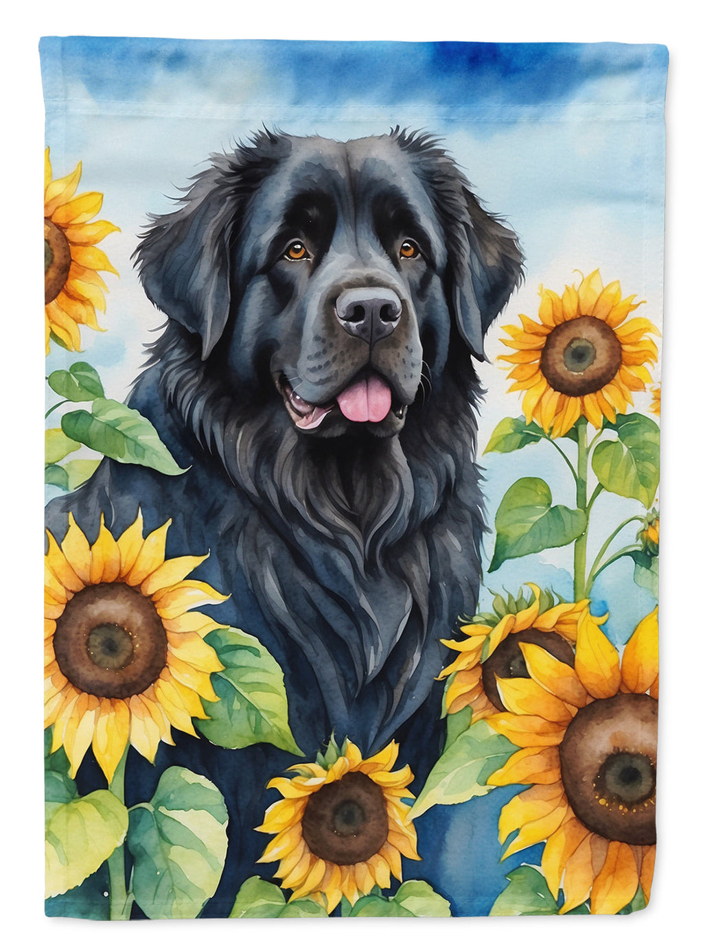 Newfoundland in Sunflowers House Flag 28x40 Porch Sleeve Pole Decorative Outside Yard Banner Artwork Wall Hanging, Polyester