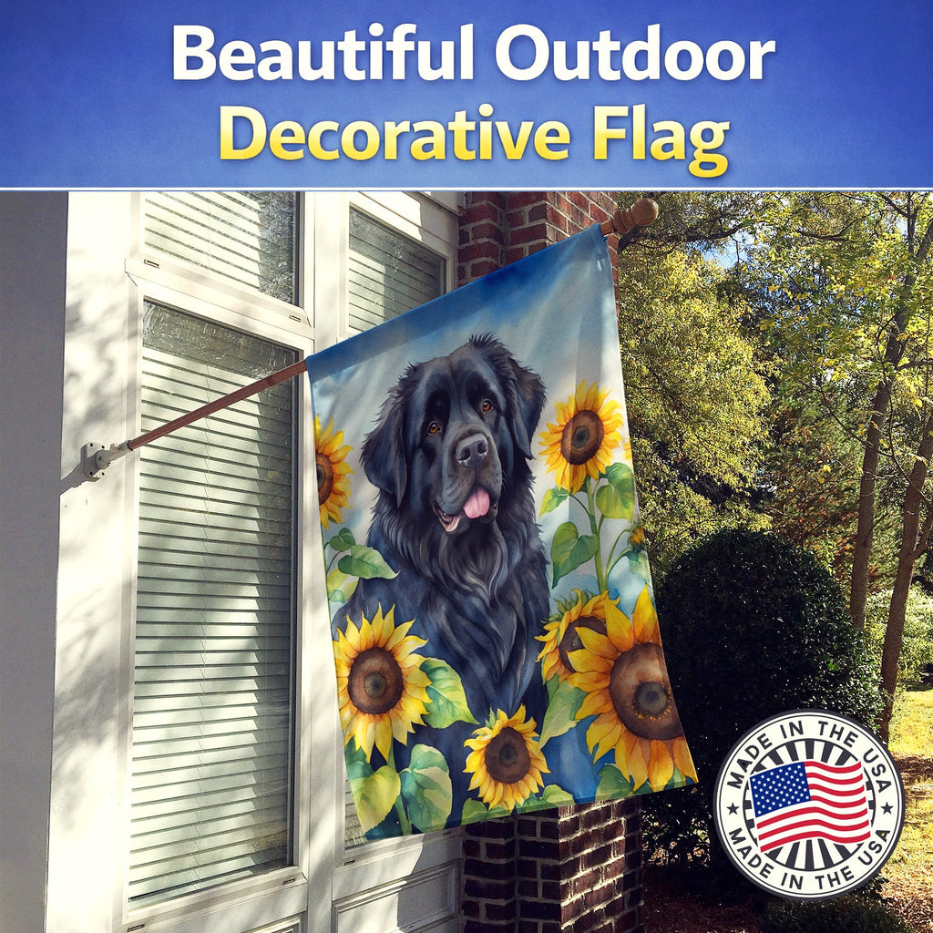 Newfoundland in Sunflowers House Flag 28x40 Porch Sleeve Pole Decorative Outside Yard Banner Artwork Wall Hanging, Polyester