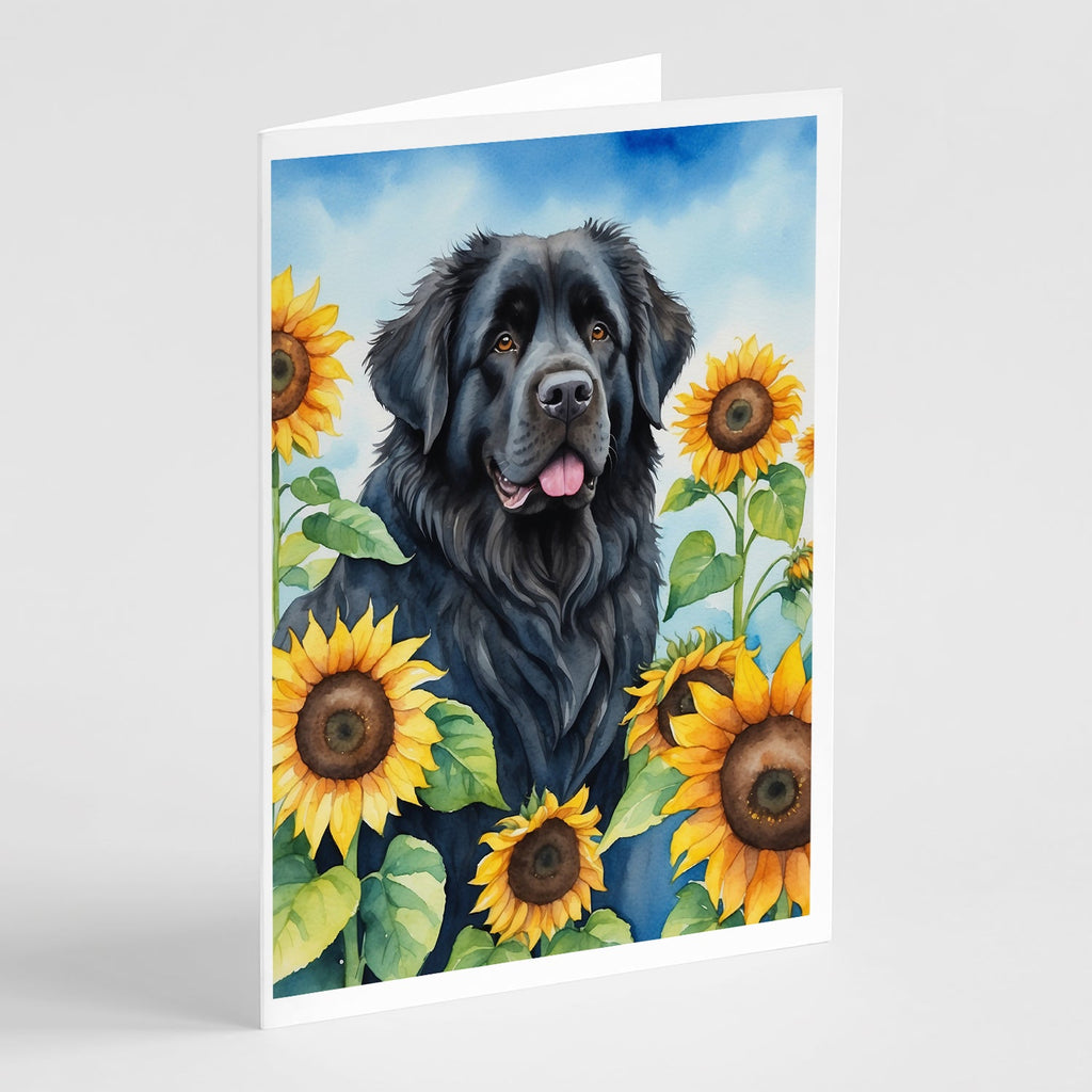 Newfoundland in Sunflowers Greeting Cards Pack of 8 Blank Cards with Envelopes Whimsical A7 Size 5x7