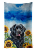 Newfoundland in Sunflowers Kitchen Towel Velour Plush Front and Cotton Loop Back Machine Washable