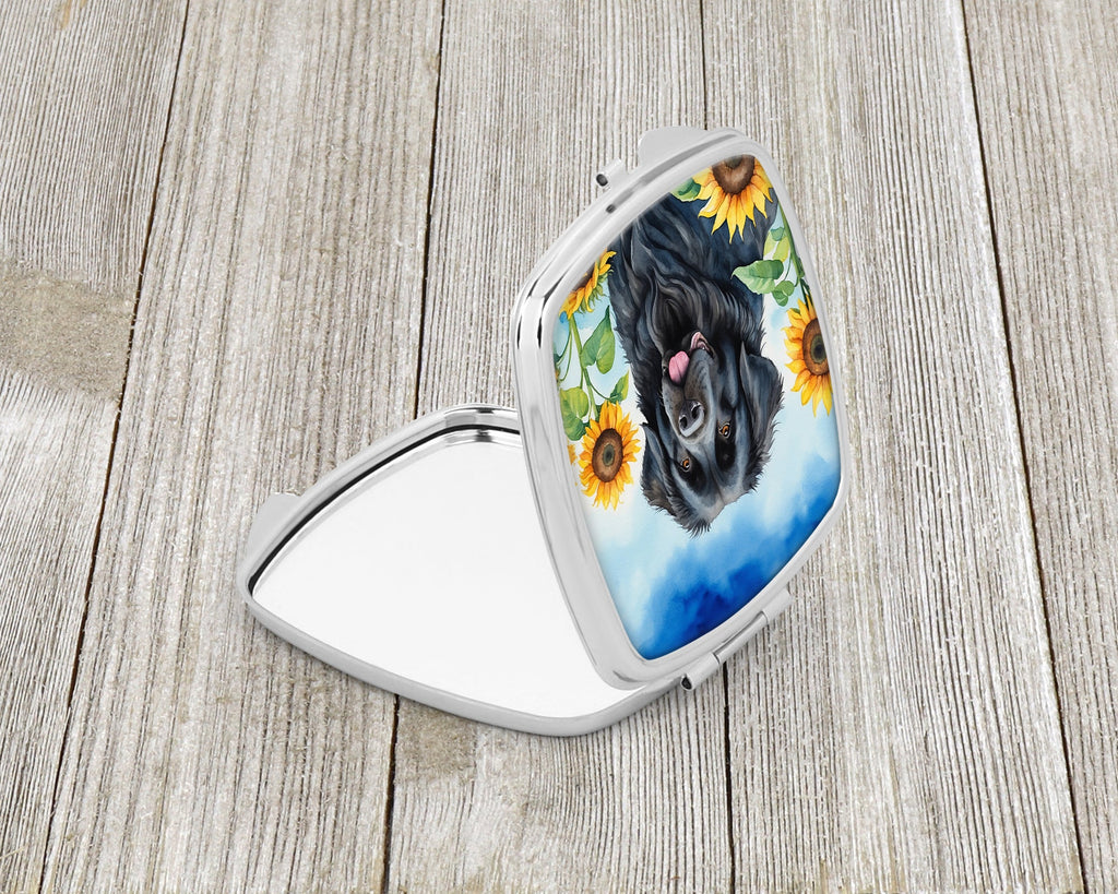 Newfoundland in Sunflowers Compact Mirror Decorative Travel Makeup Mirror for Women Girls Gifts Pocket Makeup Mirror Folding Handheld