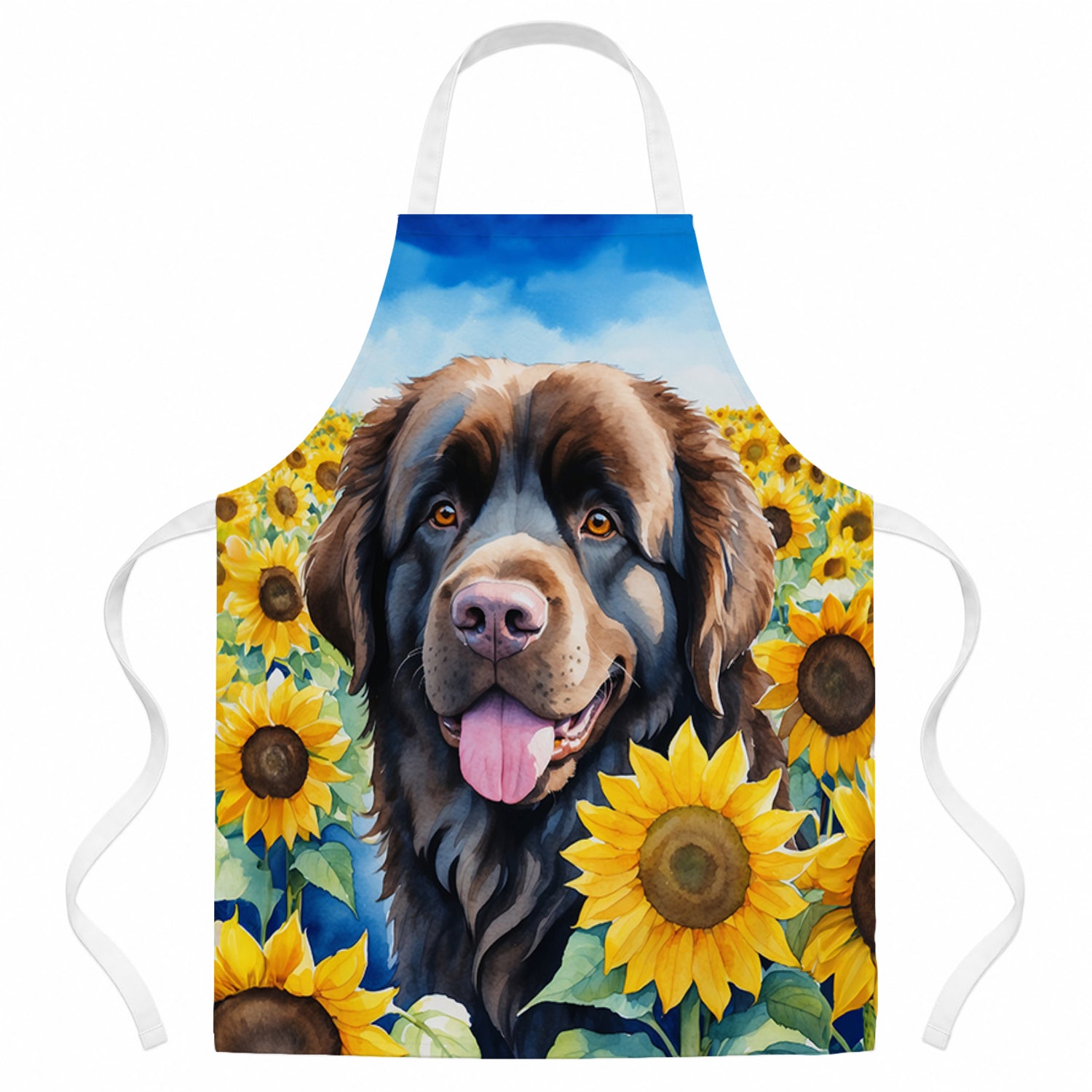 Newfoundland in Sunflowers Apron Cooking Kitchen Server Baking Crafts Gardening for Adult Women Men, Unisex, Large, Multicolor