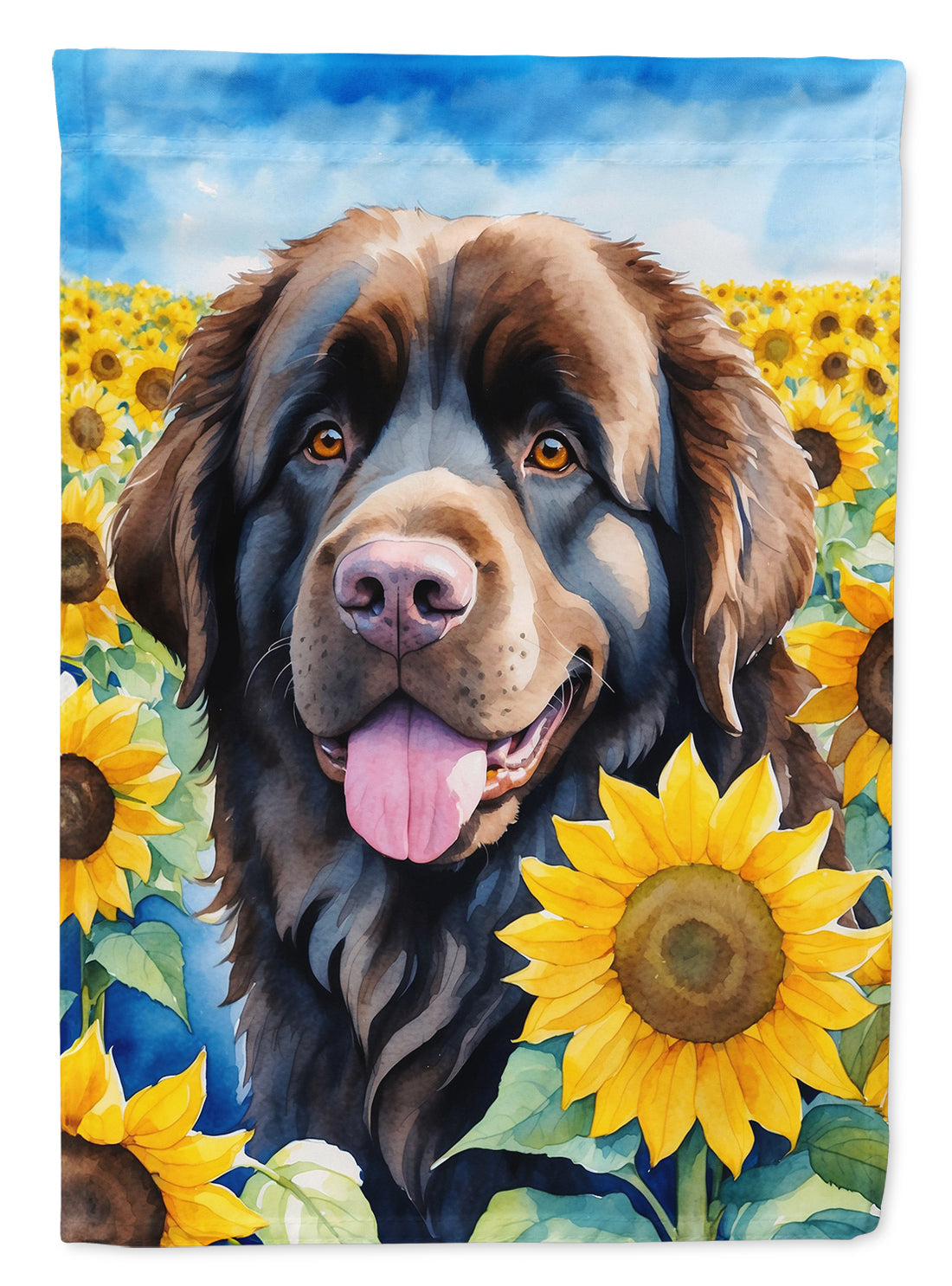Newfoundland in Sunflowers House Flag 28x40 Porch Sleeve Pole Decorative Outside Yard Banner Artwork Wall Hanging, Polyester