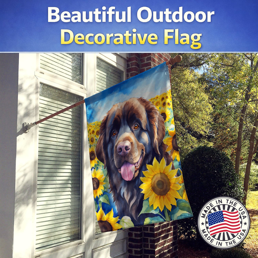 Newfoundland in Sunflowers House Flag 28x40 Porch Sleeve Pole Decorative Outside Yard Banner Artwork Wall Hanging, Polyester