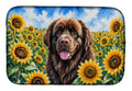 Newfoundland in Sunflowers Dish Drying Mat Absorbent Dish Drying Mat Pad for Kitchen Counter Dish Drainer Mat for Countertop, 14 x 21", Multicolor