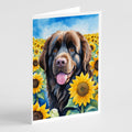 Newfoundland in Sunflowers Greeting Cards Pack of 8 Blank Cards with Envelopes Whimsical A7 Size 5x7