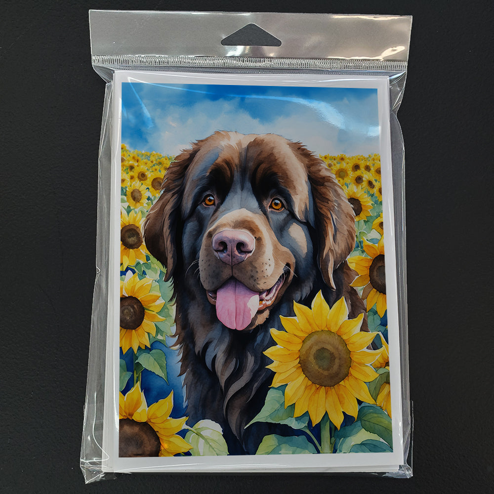 Newfoundland in Sunflowers Greeting Cards Pack of 8 Blank Cards with Envelopes Whimsical A7 Size 5x7