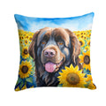 Newfoundland in Sunflowers Decorative Throw Pillow 14x14 Indoor Outdoor Accent Cushion, Fabric Cover with Insert for Sofa, Bed, Porch & Living Room
