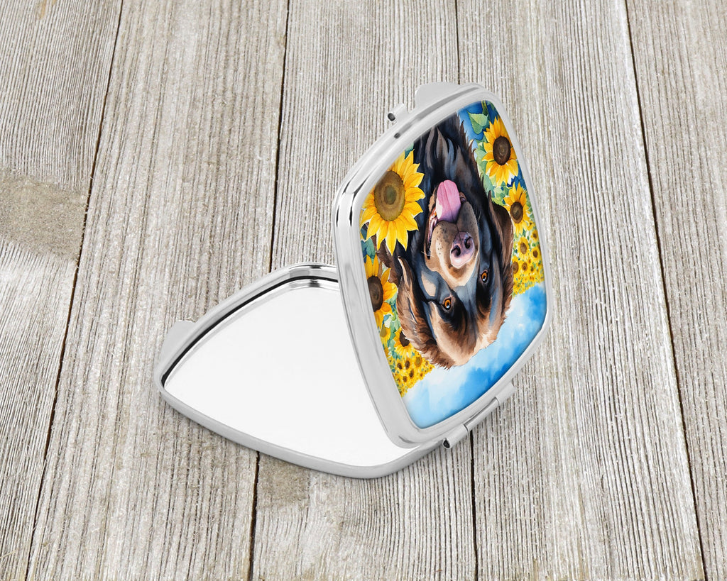 Newfoundland in Sunflowers Compact Mirror Decorative Travel Makeup Mirror for Women Girls Gifts Pocket Makeup Mirror Folding Handheld