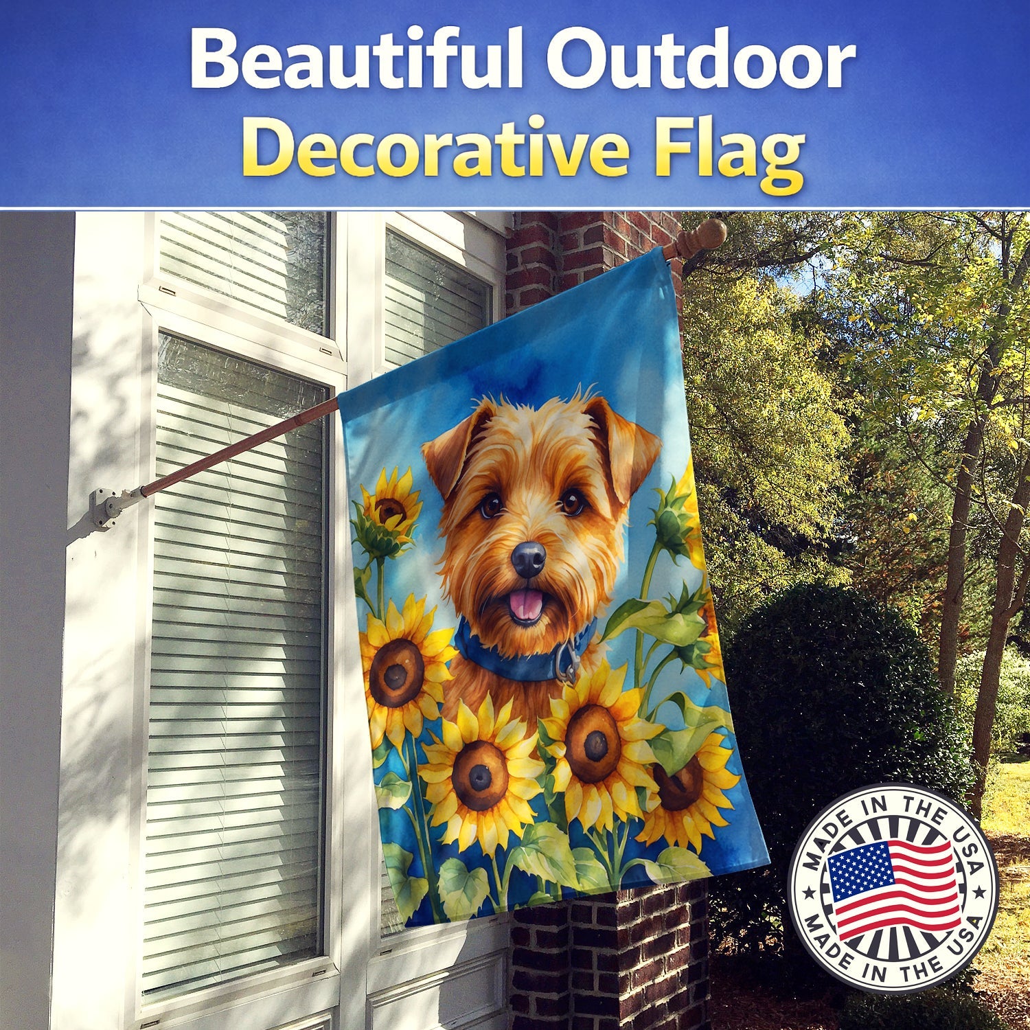 Norfolk Terrier in Sunflowers House Flag 28x40 Porch Sleeve Pole Decorative Outside Yard Banner Artwork Wall Hanging, Polyester