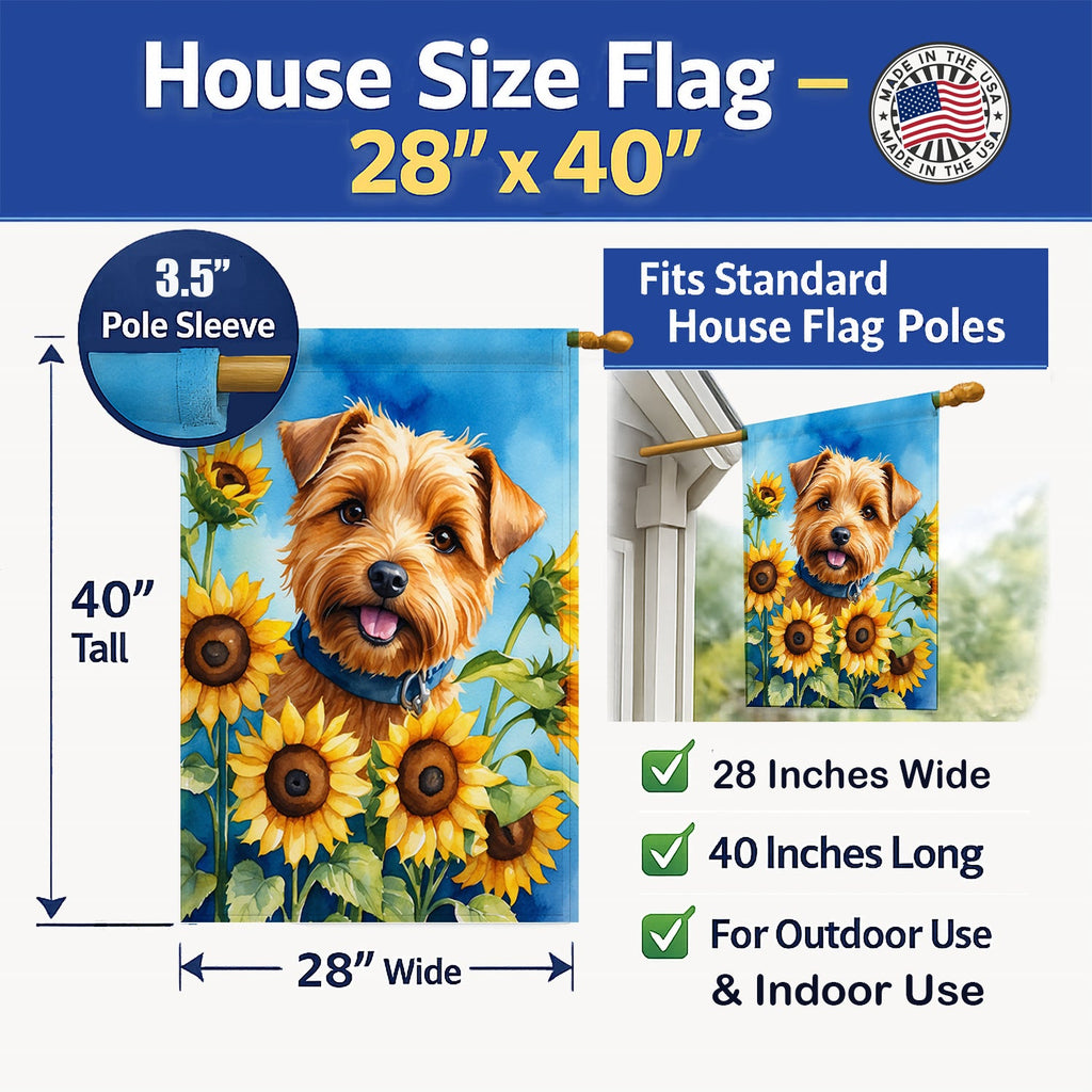 Norfolk Terrier in Sunflowers House Flag 28x40 Porch Sleeve Pole Decorative Outside Yard Banner Artwork Wall Hanging, Polyester