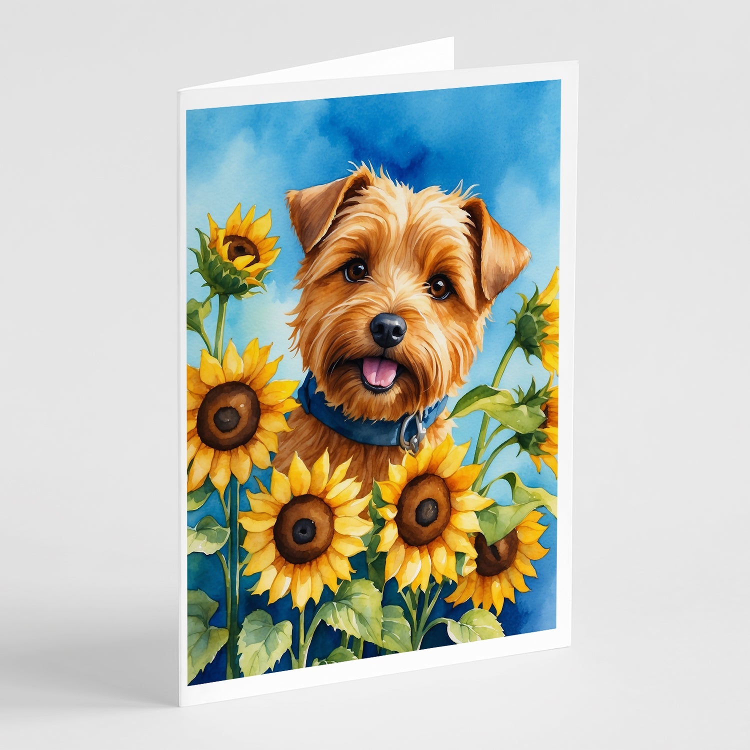 Norfolk Terrier in Sunflowers Greeting Cards Pack of 8 Blank Cards with Envelopes Whimsical A7 Size 5x7