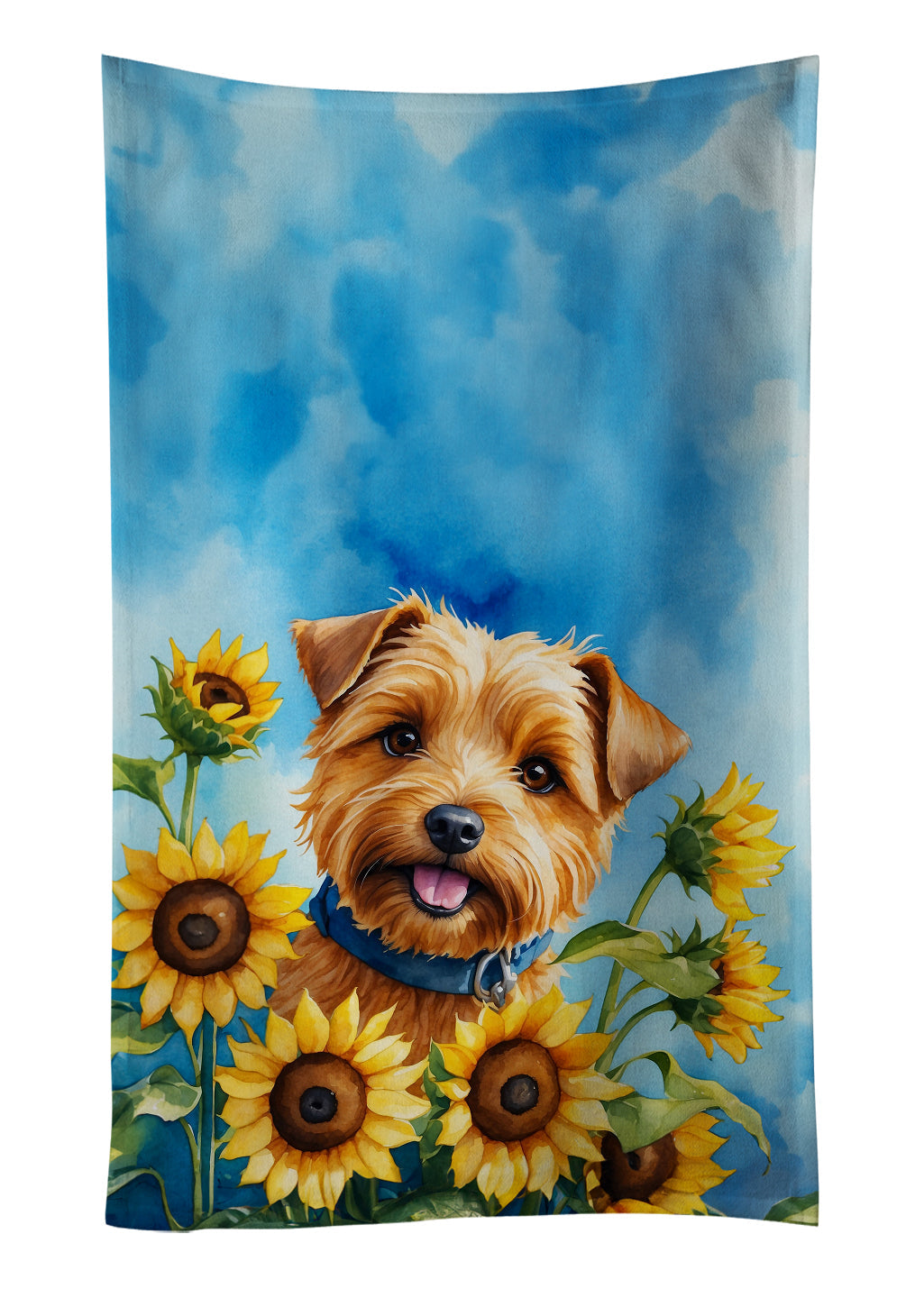 Norfolk Terrier in Sunflowers Kitchen Towel Velour Plush Front and Cotton Loop Back Machine Washable