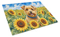 Norfolk Terrier in Sunflowers Cutting Board Tempered Glass Kitchen Cutting Surface, Heat Resistant Chopping Board with Non-Slip Feet, Decorative Food Prep & Serving