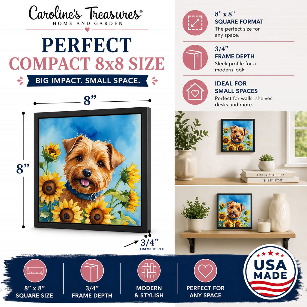 Norfolk Terrier in Sunflowers Framed Metal Print Bathroom, Kitchen, Office, Home Decor Wall Art Ready to Hang, Square, 8X8