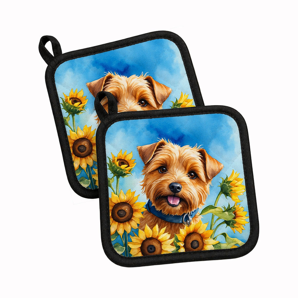 Norfolk Terrier in Sunflowers Pot Holder Set of 2 Heat Resistant Quilted Hot Pads 7.5 x 7.5 Inch, Insulated Kitchen Trivets for Cooking & Baking