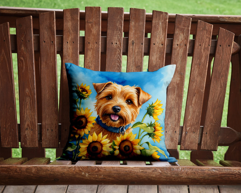 Norfolk Terrier in Sunflowers Decorative Throw Pillow 14x14 Indoor Outdoor Accent Cushion, Fabric Cover with Insert for Sofa, Bed, Porch & Living Room