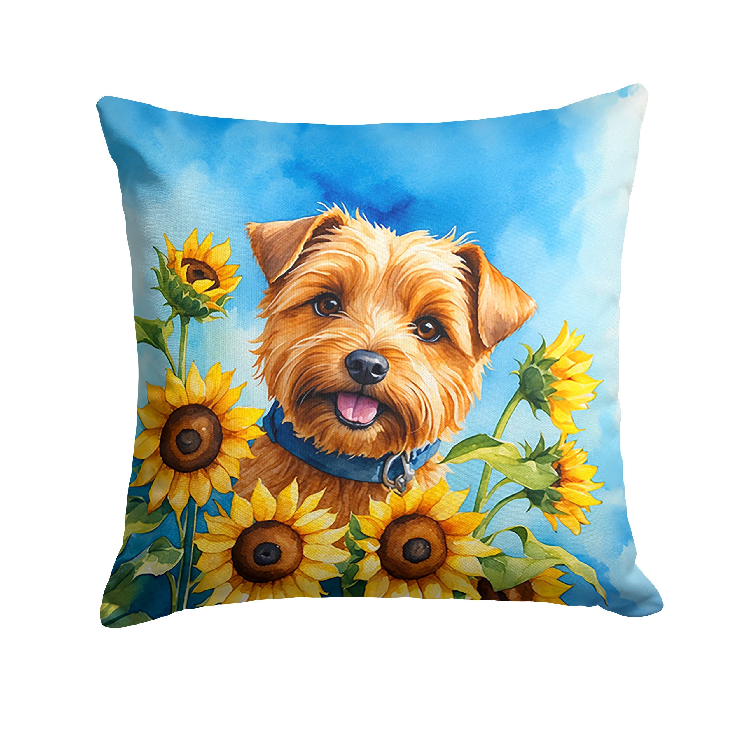 Norfolk Terrier in Sunflowers Decorative Throw Pillow 18x18 Indoor Outdoor Accent Cushion, Fabric Cover with Insert for Sofa, Bed, Porch & Living Room