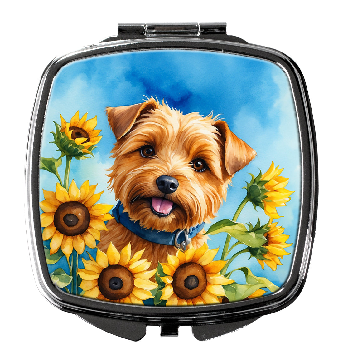 Norfolk Terrier in Sunflowers Compact Mirror Decorative Travel Makeup Mirror for Women Girls Gifts Pocket Makeup Mirror Folding Handheld