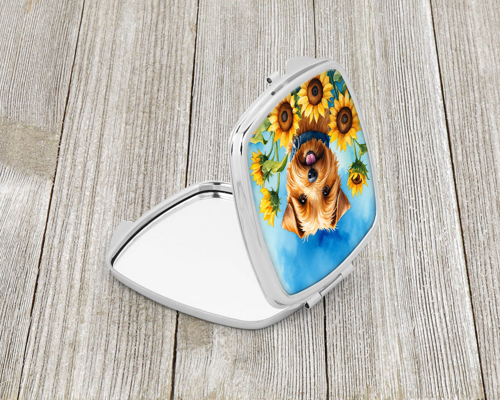 Norfolk Terrier in Sunflowers Compact Mirror Decorative Travel Makeup Mirror for Women Girls Gifts Pocket Makeup Mirror Folding Handheld