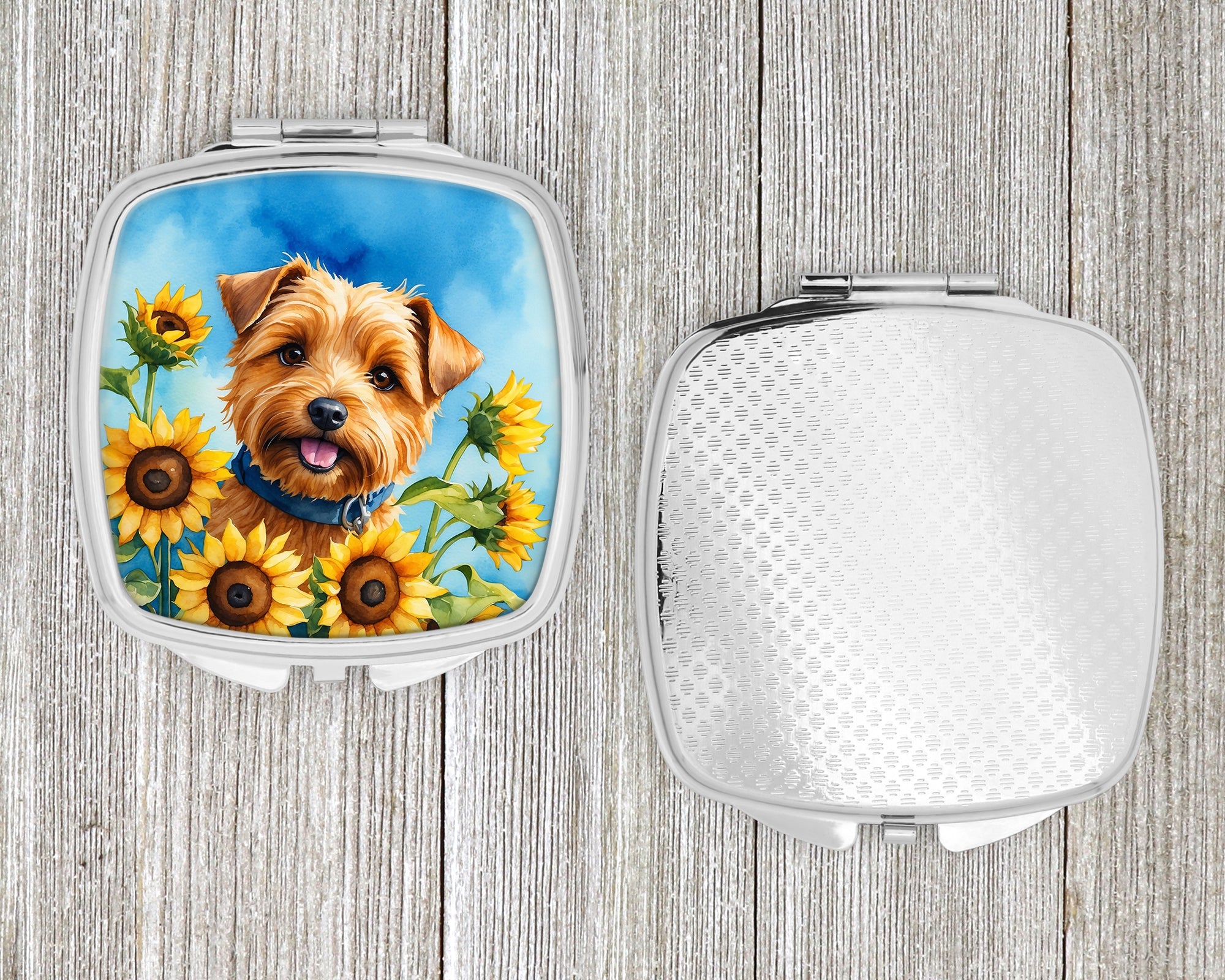Norfolk Terrier in Sunflowers Compact Mirror Decorative Travel Makeup Mirror for Women Girls Gifts Pocket Makeup Mirror Folding Handheld