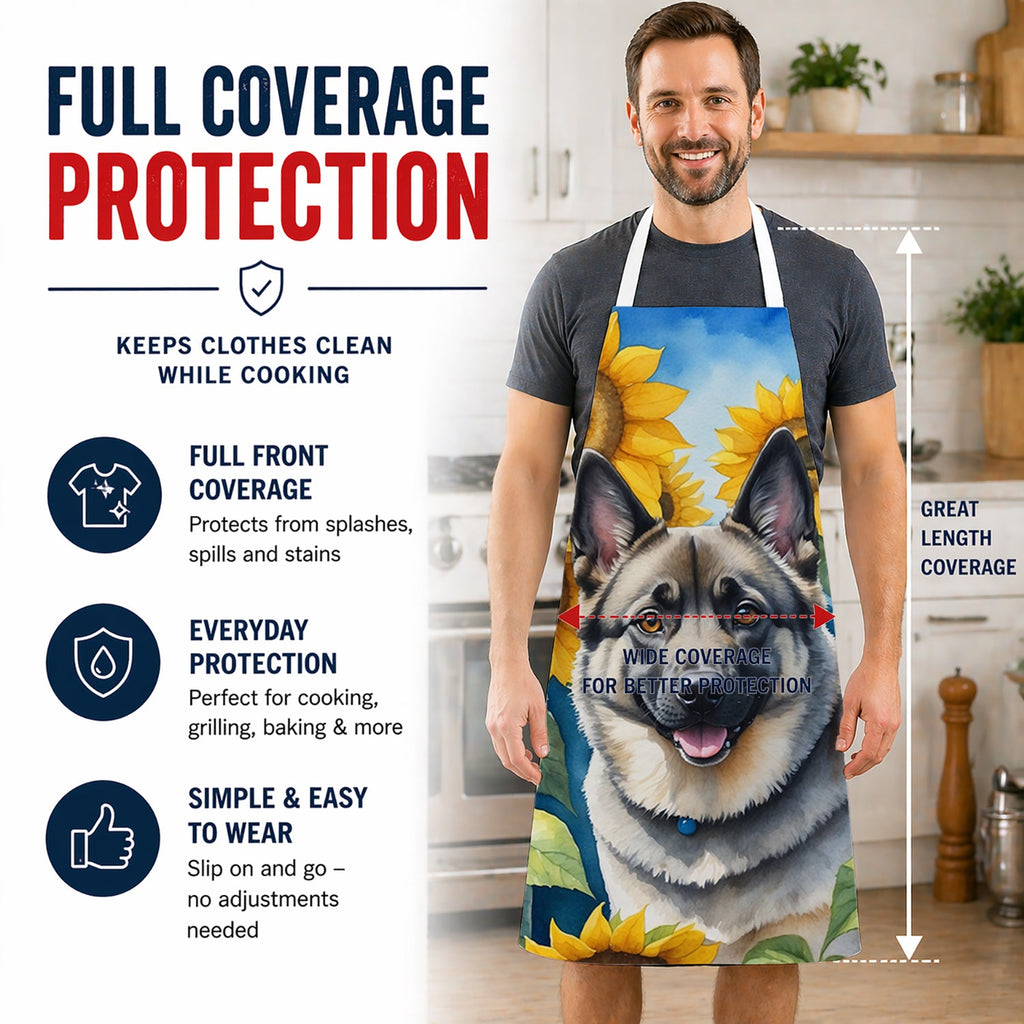 Norwegian Elkhound in Sunflowers Apron Cooking Kitchen Server Baking Crafts Gardening for Adult Women Men, Unisex, Large, Multicolor