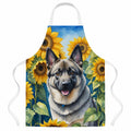 Norwegian Elkhound in Sunflowers Apron Cooking Kitchen Server Baking Crafts Gardening for Adult Women Men, Unisex, Large, Multicolor