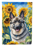 Norwegian Elkhound in Sunflowers House Flag 28x40 Porch Sleeve Pole Decorative Outside Yard Banner Artwork Wall Hanging, Polyester