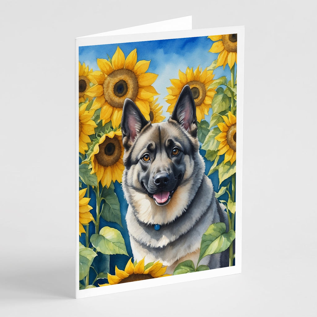 Norwegian Elkhound in Sunflowers Greeting Cards Pack of 8 Blank Cards with Envelopes Whimsical A7 Size 5x7