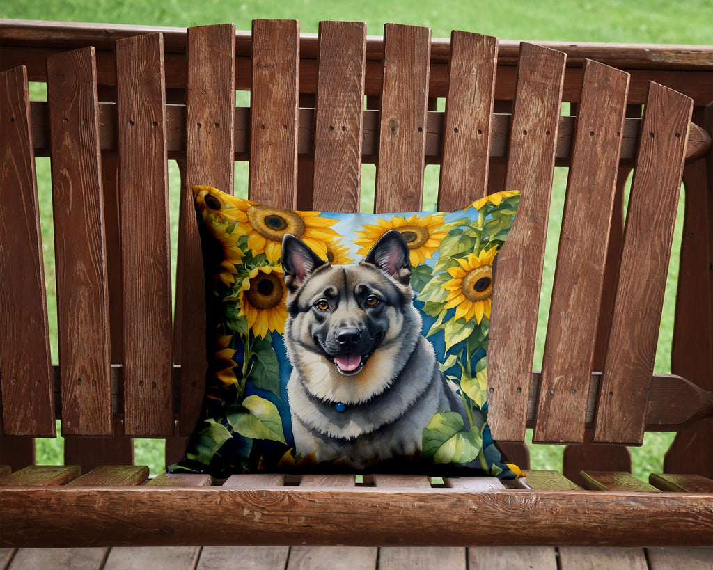 Norwegian Elkhound in Sunflowers Decorative Throw Pillow 14x14 Indoor Outdoor Accent Cushion, Fabric Cover with Insert for Sofa, Bed, Porch & Living Room