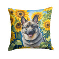 Norwegian Elkhound in Sunflowers Decorative Throw Pillow 18x18 Indoor Outdoor Accent Cushion, Fabric Cover with Insert for Sofa, Bed, Porch & Living Room