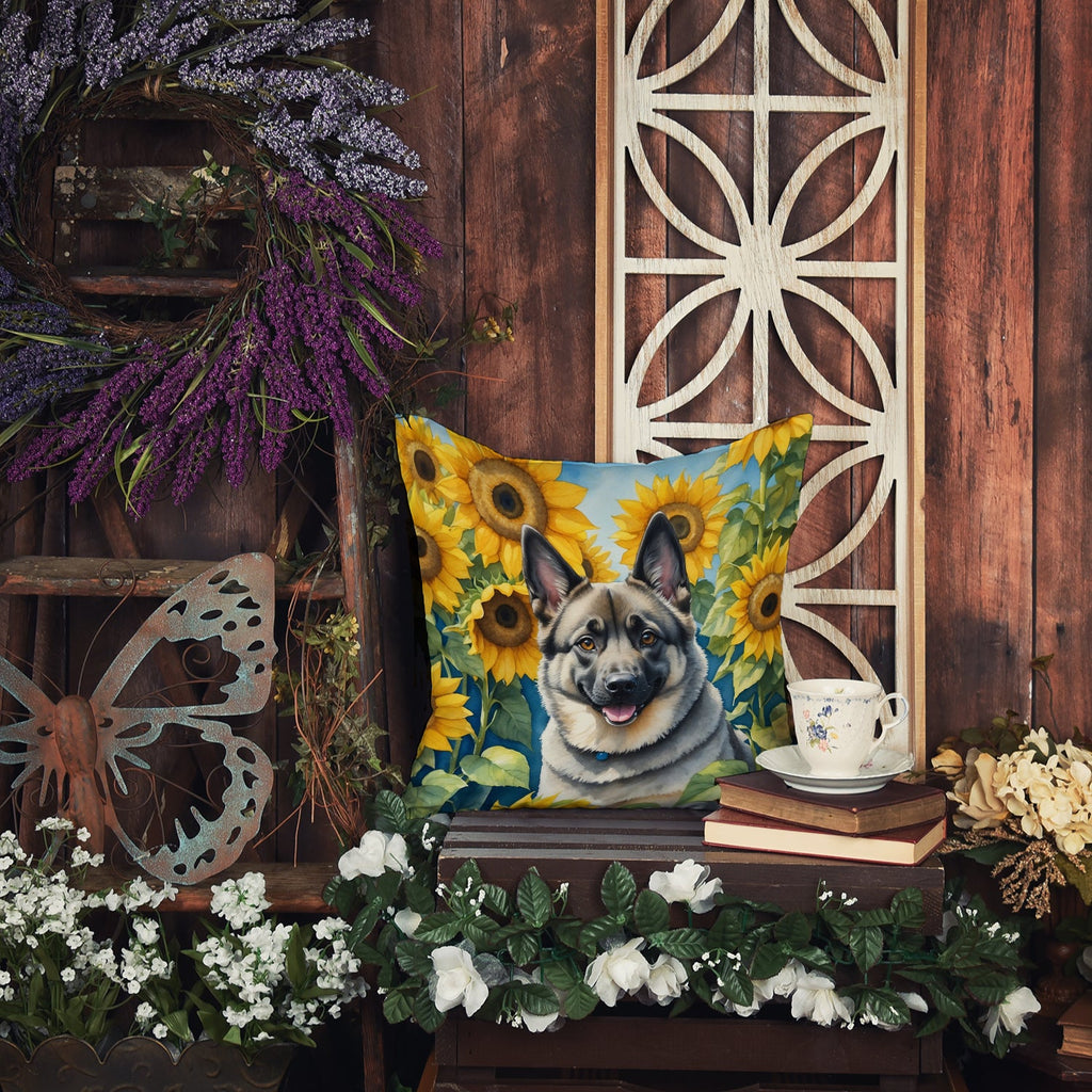 Norwegian Elkhound in Sunflowers Decorative Throw Pillow 18x18 Indoor Outdoor Accent Cushion, Fabric Cover with Insert for Sofa, Bed, Porch & Living Room