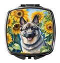 Norwegian Elkhound in Sunflowers Compact Mirror Decorative Travel Makeup Mirror for Women Girls Gifts Pocket Makeup Mirror Folding Handheld