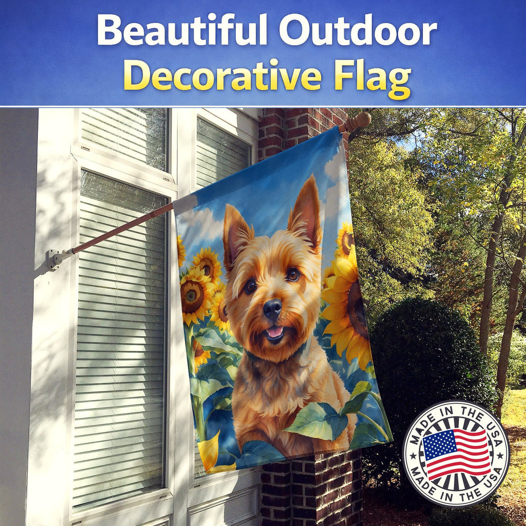 Norwich Terrier in Sunflowers House Flag 28x40 Porch Sleeve Pole Decorative Outside Yard Banner Artwork Wall Hanging, Polyester
