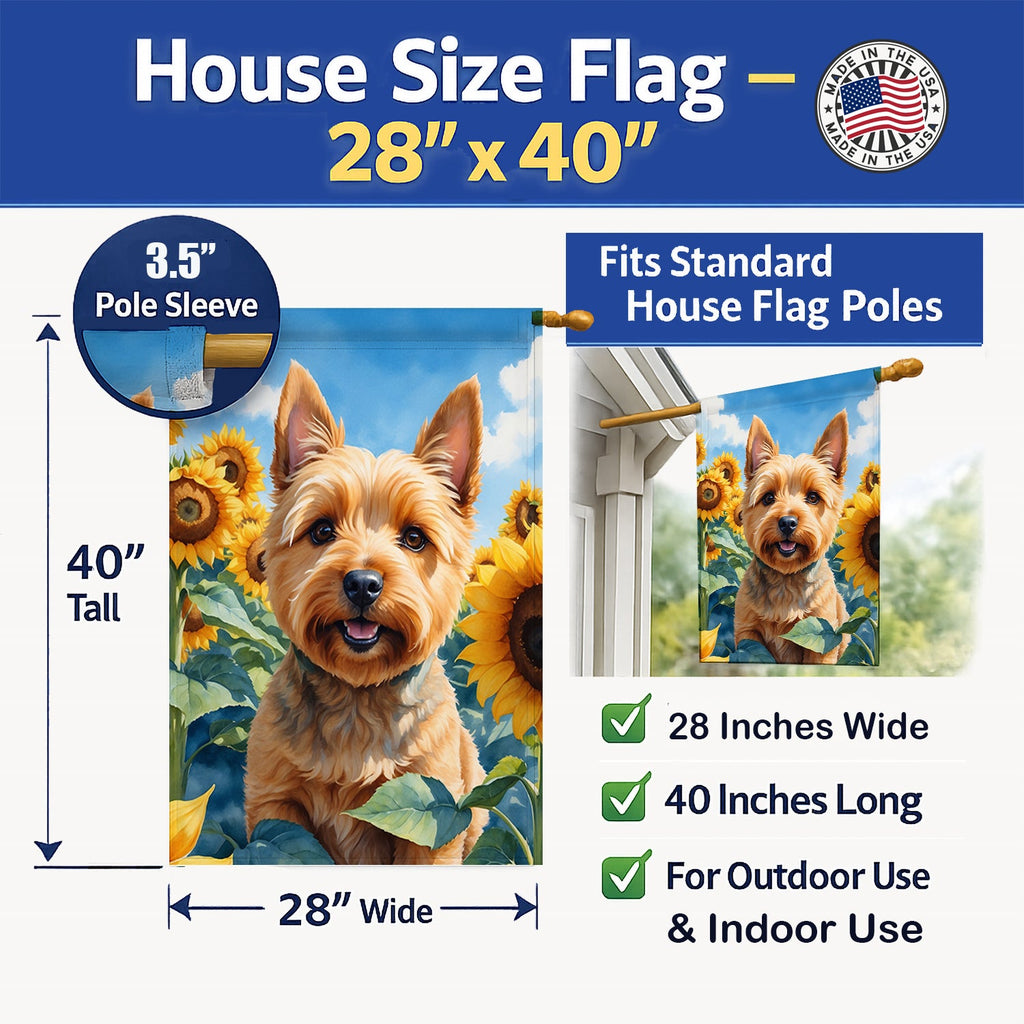 Norwich Terrier in Sunflowers House Flag 28x40 Porch Sleeve Pole Decorative Outside Yard Banner Artwork Wall Hanging, Polyester