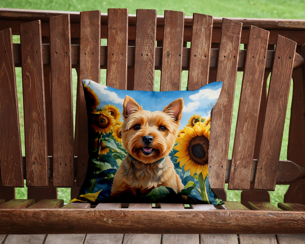 Norwich Terrier in Sunflowers Decorative Throw Pillow 14x14 Indoor Outdoor Accent Cushion, Fabric Cover with Insert for Sofa, Bed, Porch & Living Room