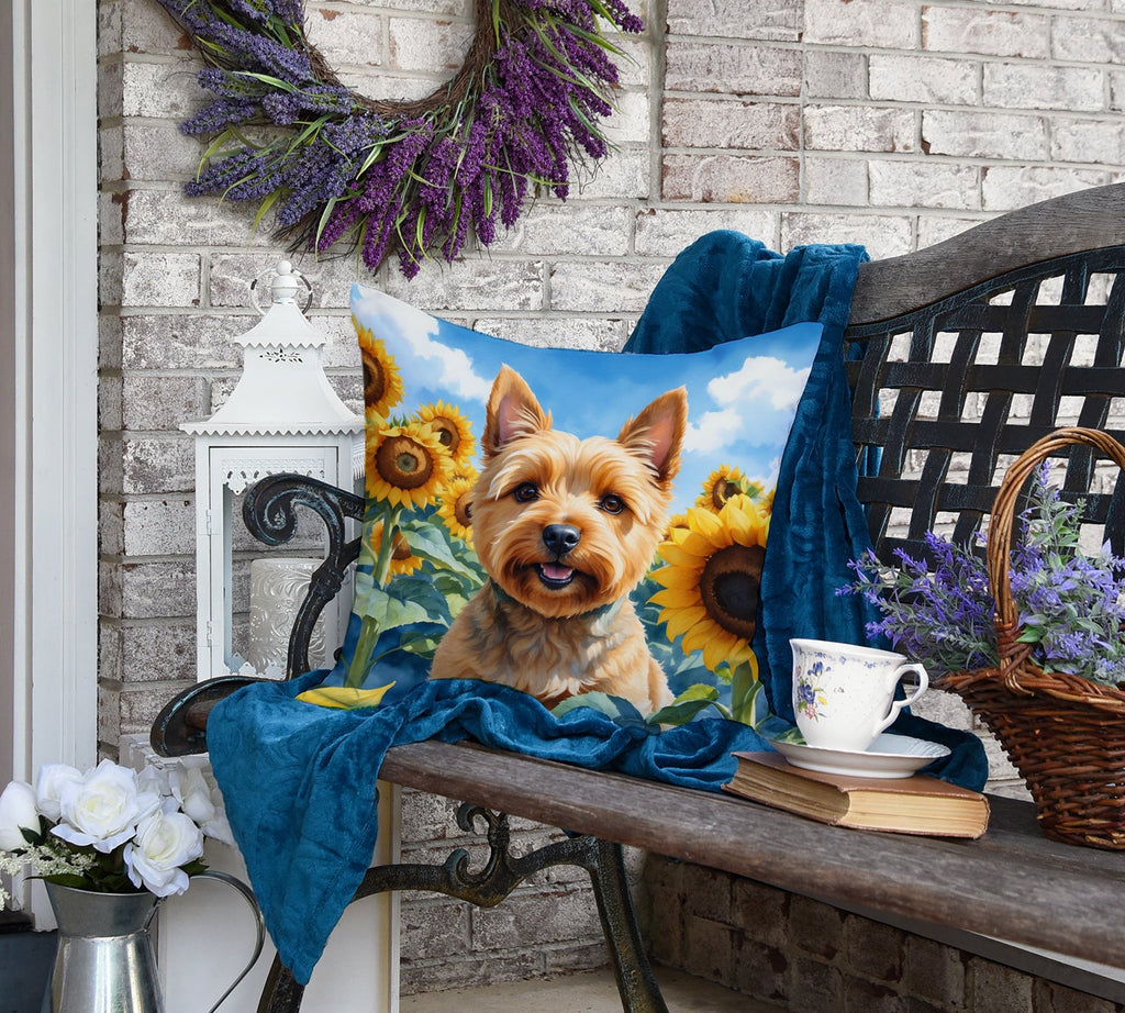 Norwich Terrier in Sunflowers Decorative Throw Pillow 18x18 Indoor Outdoor Accent Cushion, Fabric Cover with Insert for Sofa, Bed, Porch & Living Room