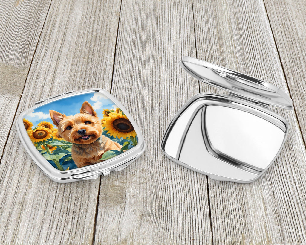 Norwich Terrier in Sunflowers Compact Mirror Decorative Travel Makeup Mirror for Women Girls Gifts Pocket Makeup Mirror Folding Handheld